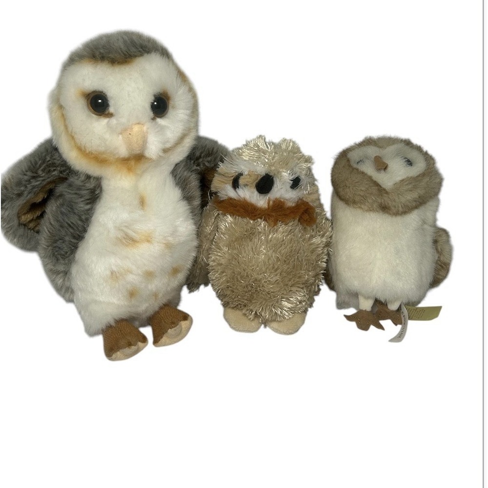 Lot of 3 Realistic Owl Plush Stuffed Animal Plushies